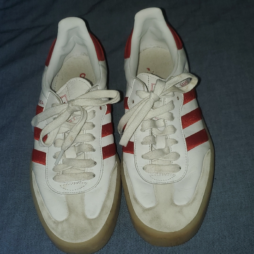 Adidas Samba White & Red Retro-Inspired Sneakers 8.5